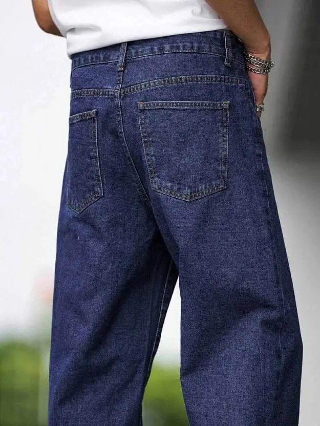 Men Loose Fit Low Rise Dark Blue Jeans - Image 2