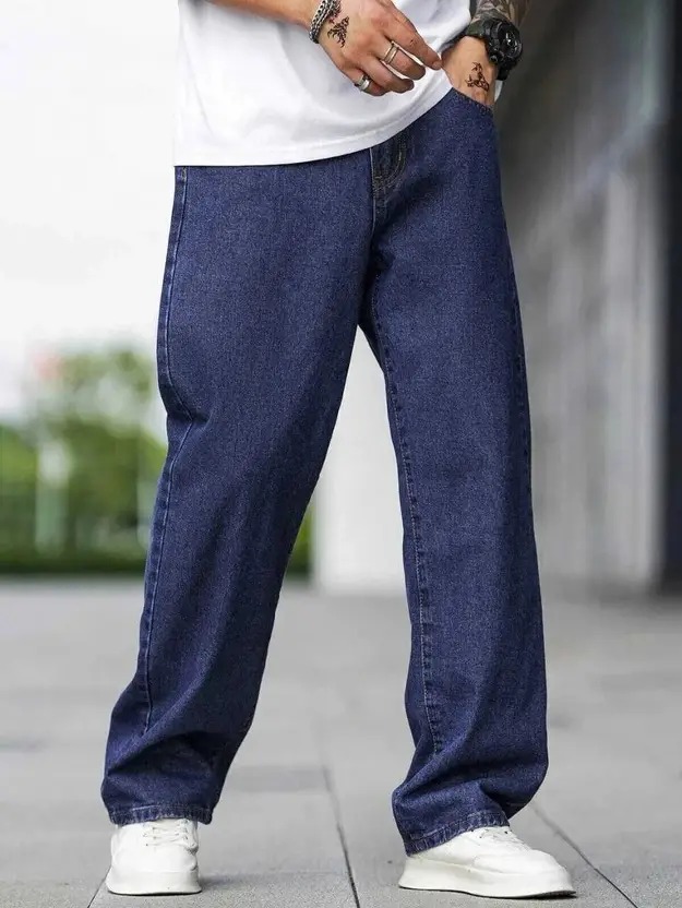 Men Loose Fit Low Rise Dark Blue Jeans - Image 3