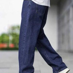 Men Loose Fit Low Rise Dark Blue Jeans