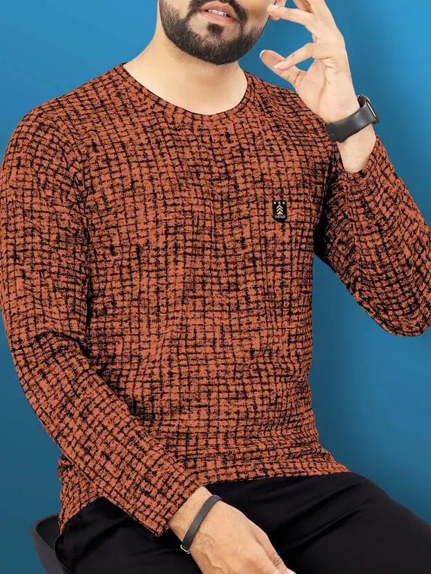 Men Printed Round Neck Polycotton Orange T-Shirt - Image 4